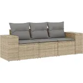 vidaXL 3-tlg. Garten-Sofagarnitur mit Kissen Beige Poly Rattan