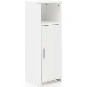 FineBuy Badschrank 30 x 95,5 x 30 cm Weiß Holz mit Tür und Ablagefach Kleiner Bad-Schrank Beistellschrank Stehend Badregal Schmal Freistehend