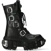 New rock Schwarze Goth-Stiefel aus mittelhohem Kalbsleder-WALL1473-S11