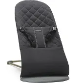 BabyBjörn Bouncer Bliss – Gewebte schwarze klassische Steppdecke mit dunkelgrauem Rahmen