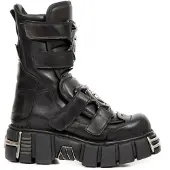 New rock Punk Mittelhohe schwarze Lederstiefel-M-422-S1