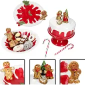 MamboCat 3tlg Set Weihnachtsstern Teller Schale Mini-Tortenplatte Steingut Rot Lebkuchen