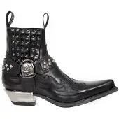 New rock Western-Bikerstiefel aus schwarzem Leder mit Nieten-7950-S1