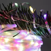 FHS LED-Lichterkette 100 LED multicolor | 10 cm LED-Abstand, 8 Funktionen & Timer | 50 cm Zuleitung, IP44 Batteriefach | für Innen & Außen, 3x AA Batterien