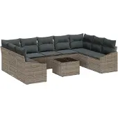 vidaXL Sofa Set 10 Stk. Grau [Synthetisch]: Poly Rattan