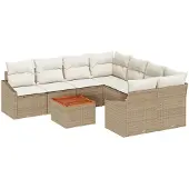 vidaXL Gartensofa-set 9 Stk. Beige Poly-Rattan