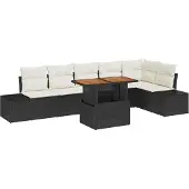 vidaXL Gartensofa-set 7 Stk. Schwarz und Creme
