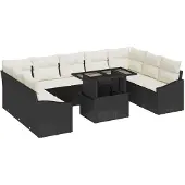 vidaXL Sofa Set 10 stk. Schwarz und Creme Poly-Rattan