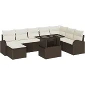 vidaXL Gartensofa-set 9 Stk. Braun und Creme Poly-Rattan