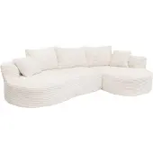 Mendler Sofa-Garnitur MCW-P19, 3-Sitzer Couch Loungesofa, Stoff/Textil Cord (370 g/m²) Liegefläche rechts weiß