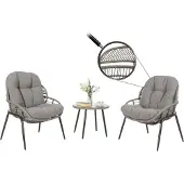 Mendler Poly-Rattan Garnitur MCW-N33, Balkon-Set Gartengarnitur Sitzgruppe Stuhl Beistelltisch grau, Polster dunkelgrau