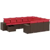vidaXL 11-teiliges Gartensofa-Set mit Kissen, braun, Polyrattan