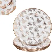 MamboCat 6x Platzteller Tannenzapfen weiß kupfer Ø33cm Dekoteller leicht Metall Weihnachten