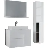 VCM 4-tlg. Waschplatz Waschtisch | Waschbecken Unterschrank Breite 80 cm | Badmöbel Set mit Schubladen Drehtüren Spiegel | Lendas L
