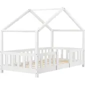 En.casa Kinderbett ’Treviolo‘ in Haus-Optik mit Rausfallschutz Kiefernholz 80 x 160 cm Weiß