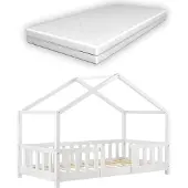 En.casa Kinderbett 'Treviolo' mit Matratze und Rausfallschutz 70x140cm Weiß