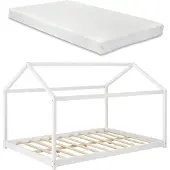 En.casa Kinderbett ’Cerro’ mit Matratze Hausbett 120x200cm Weiß
