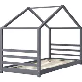 En.casa Kinderbett mit Lattenrost und Gitter 90 x 200 cm Hausbett Bettenhaus Bett Jugendbett Kiefernholz Dunkelgrau []