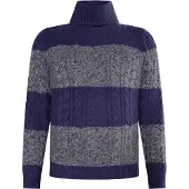 MO Pullover mit Zopfstrick Herren Marine Grau Melange