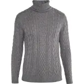 MO Pullover mit Zopfstrick Herren Grau Melange