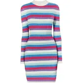 Mymo Strickkleid Damen Wollweiß Mehrfarbig