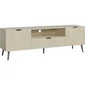 En.casa Fernsehschrank ‘Nand’ mit Schublade und 2 Türen geriffelt 160 x 40 x 51 cm Sandfarben