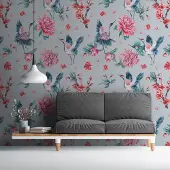 A.S. Création Vliestapete "Florale Fototapete Rosa Grau Asiatisch" matt strukturiert