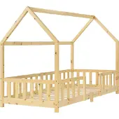 En.casa Kinderbett ’Sisimiut’ in Haus-Optik mit Rausfallschutz Kiefernholz 90 x 200 cm Holzfarben