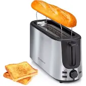 Alpina Toaster mit Toasterklemmen und Langschlitz - Toaster 2 Stück Brot mit 7 Bräunungsstufen und Auftaufunktion - Toaster Toaster mit herausnehmbarer Krümelschublade - Silber