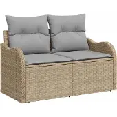 vidaXL Garten-Sofa-Set 10 Stk. 9-Sitzanzahl Beige und Hellgrau