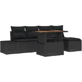 vidaXL Gartensofa-set 6 Stk. Schwarz Poly-Rattan
