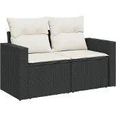 vidaXL 4-tlg. Garten-Sofagarnitur mit Kissen Schwarz Poly Rattan