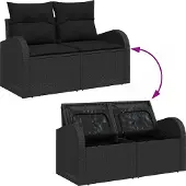 vidaXL Sofa Set mit Kissen mit Speicher 5 pcs Schwarz Poly-Rattan