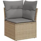vidaXL 7-tlg. Garten-Sofagarnitur mit Kissen Beige Poly Rattan