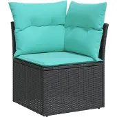 vidaXL 7-teiliges Gartensofa-Set mit Kissen, schwarzes Polyrattan
