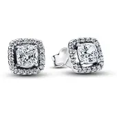 Pandora Timeless 925 Sterling Silver Square Halo Stud Earrings 293551C02