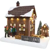 Santaville Holzchalet mit Wanderern mit LED Polyresin 25 cm (multi)