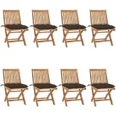 vidaXL Klappstühle mit Kissen, 8-teilig, Massivholz Teakholz