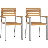 vidaXL Gartenstuhl 2 Stk. Massives Teakholz und Edelstahl