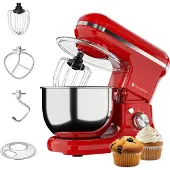 Kitchenbrothers Küchenmaschine 1200W Rot - 5L Rührschüssel - Mixer