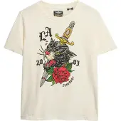 Superdry für Damen. W1011607A Locker geschnittenes T-Shirt mit weißem Neo Trad Tattoo-Motiv (L), Lässig, Baumwolle, Kurzarm