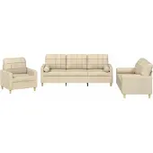 vidaXL 3-tlg. Sofagarnitur mit Kissen Creme Stoff