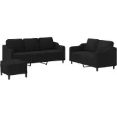 vidaXL 3-tlg. Sofagarnitur mit Kissen Schwarz Stoff