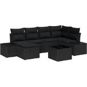 vidaXL Gartensofa-set 7 stk. Schwarz Poly-Rattan