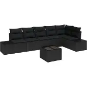 vidaXL Gartensofa-set 7 stk. Schwarz Poly-Rattan