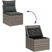 vidaXL Sofa Set mit Kissen mit Speicher 6 pcs Grau Poly-Rattan
