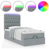 vidaXL Ottoman-Bett mit Matratze & LEDs Hellgrau 90x190 cm Stoff