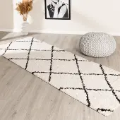 FRAAI Hochflor Läufer - Grand Lines Creme Schwarz 80x200 cm