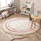 Little Olly Waschbarer Kinderteppich Rund - Milo Rosa Ø 80 cm