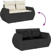 vidaXL Garten-Sofa-Set mit Speicher 11 pcs Schwarz Poly Rattan